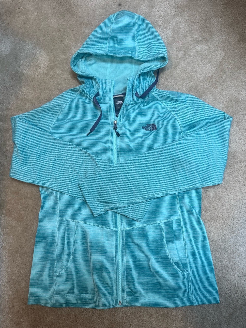 The North Face Womenโs Sz L Aqua Green Full-Zip Hoodie Jacket
